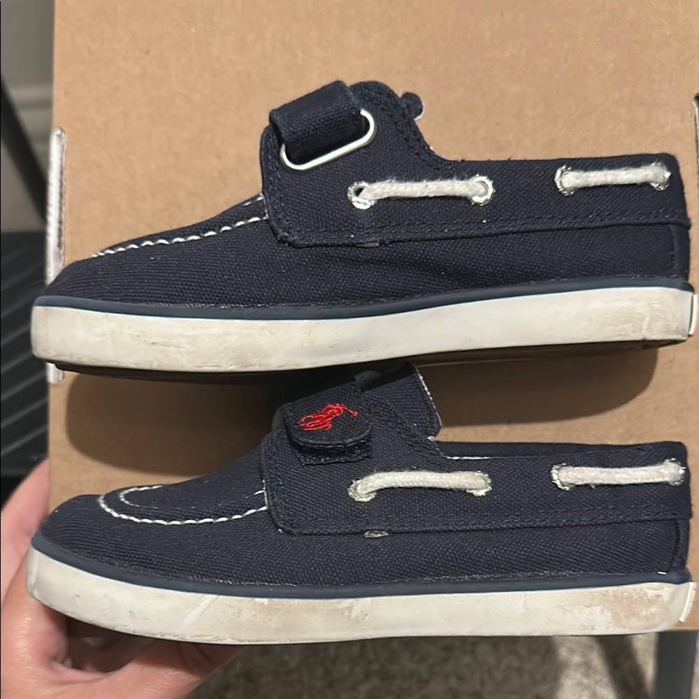 Polo Ralph Lauren Navy Canvas Boat Shoes with Velcro strap, size 10 kids - Picture 6 of 13